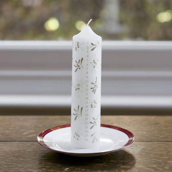 Pillar Mistletoe Christmas Advent Candle | Xmas Candle |