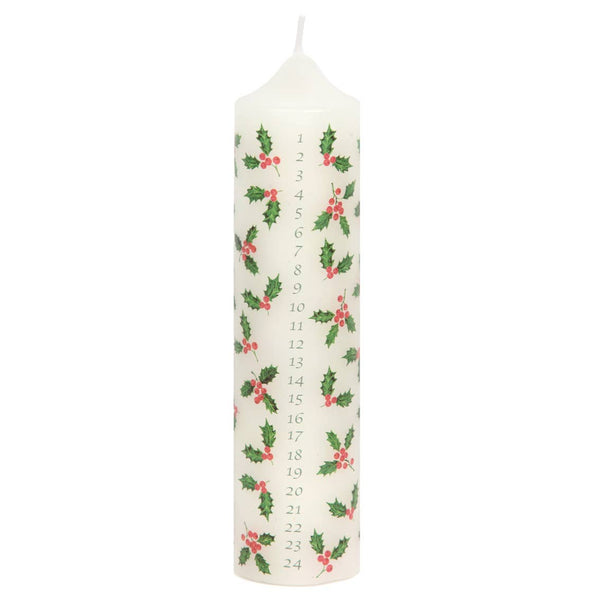 Pillar Christmas Holly Advent Candle | Christmas Candle |