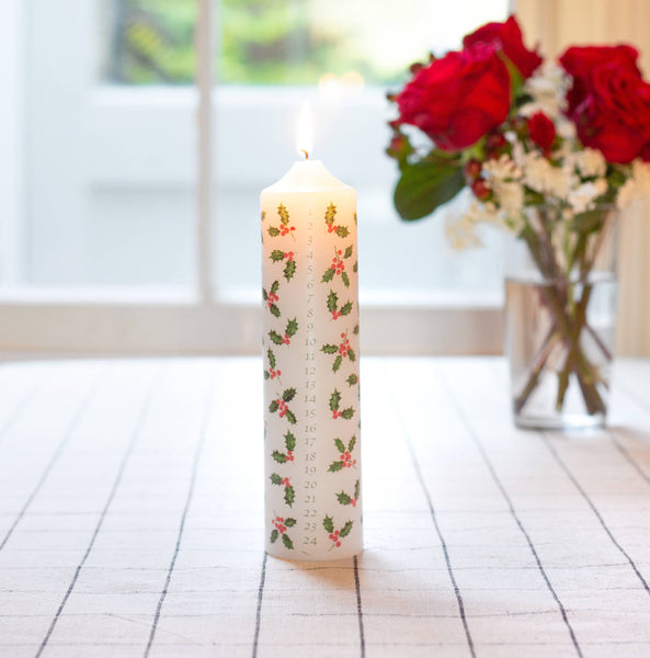 Pillar Christmas Holly Advent Candle | Christmas Candle |