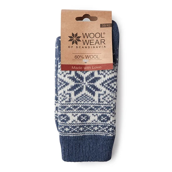 Scandinavian Wool Socks | Snowflake | Denim Blue