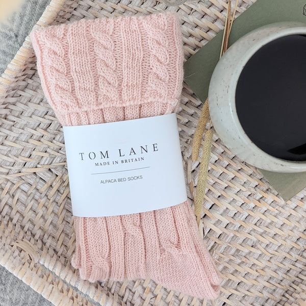 Cable Knit Alpaca Lounge/Bed Socks - Pink