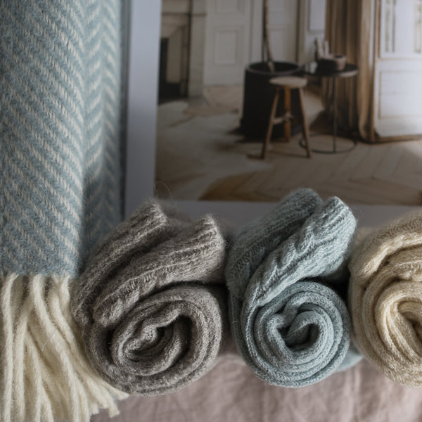 Cable Knit Alpaca Lounge/Bed Socks - Blue