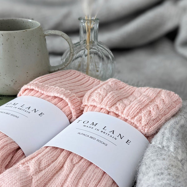 Cable Knit Alpaca Lounge/Bed Socks - Pink