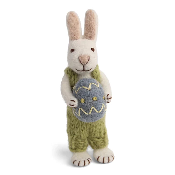 White Easter Bunny with Blue Egg