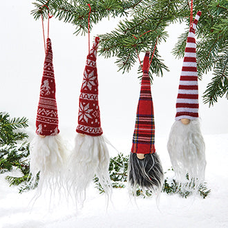 Set of 4 Danish Nisse/Gnome, Hanging Christmas Decorations