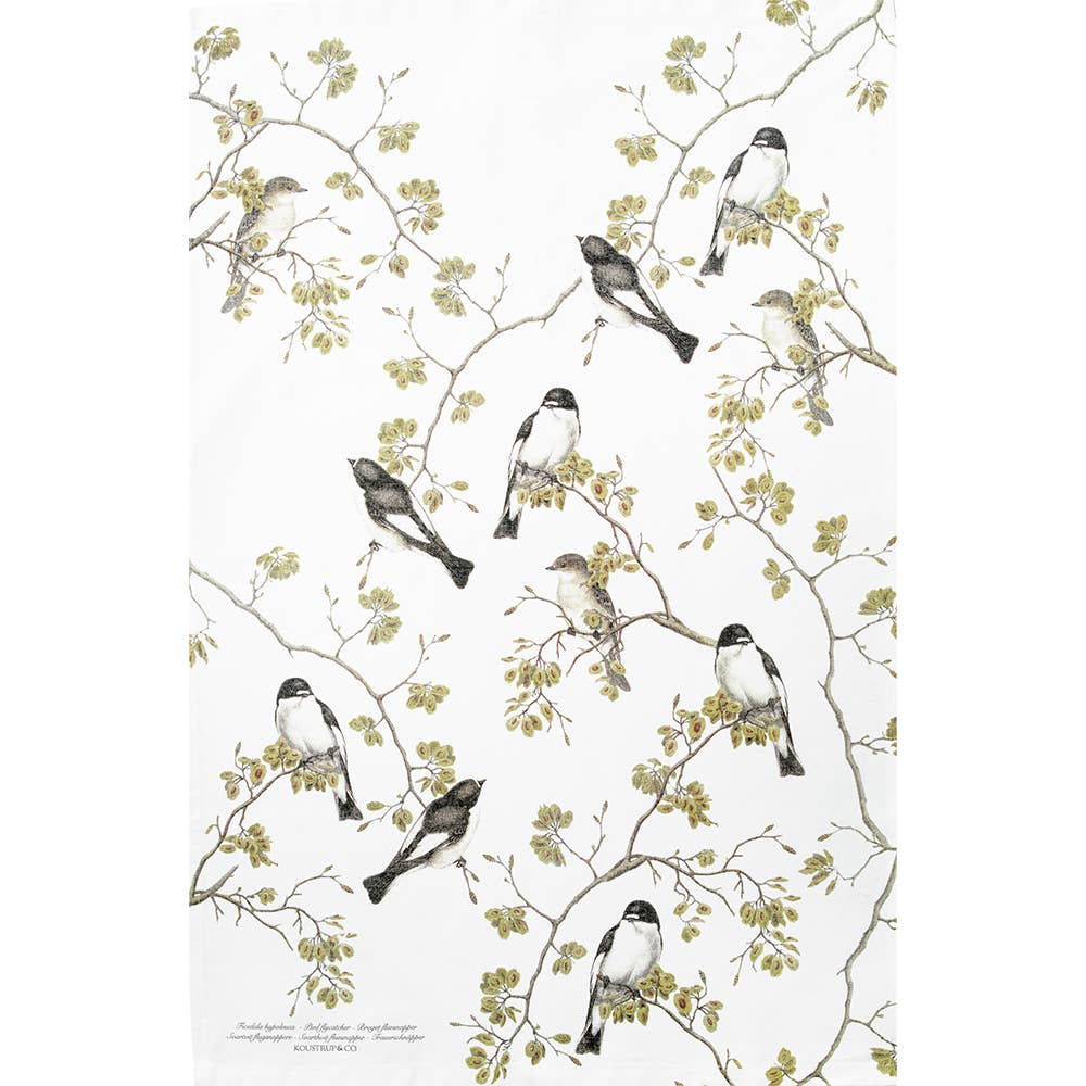 Tea Towel - Pied Flycatcher - Organic Cotton