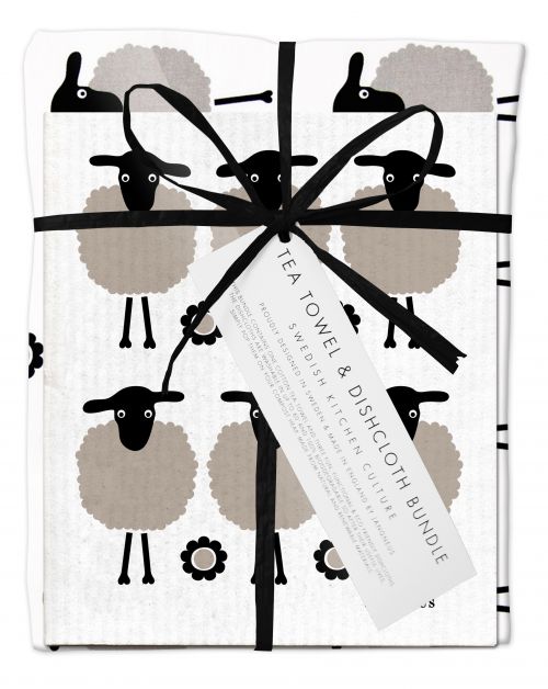 Tea towel & Dishcloth Bundle | Mini Sheep