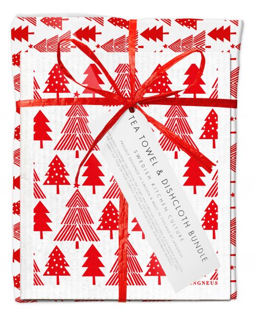 Tea towel & Dishcloth Bundle | Red Christmas