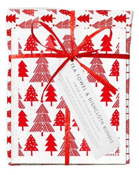 Tea towel & Dishcloth Bundle | Red Christmas