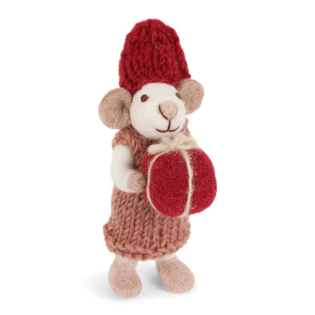 Christmas Mouse w Red Present | Girl | White