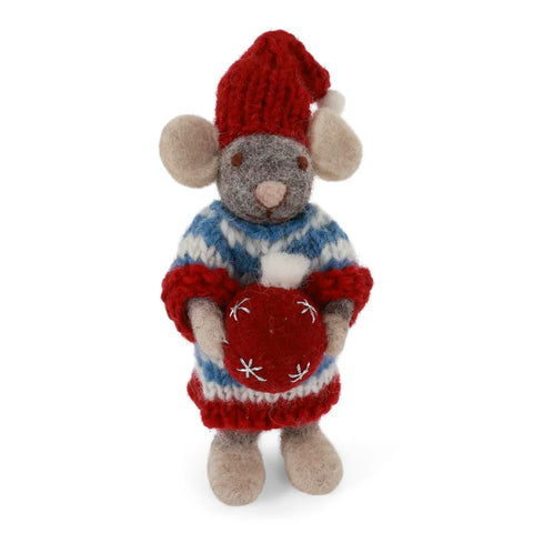 Girly Mouse with Christmas Bauble | grey