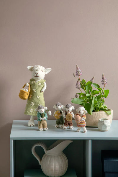 Grey sheep | green jacket and snow drop