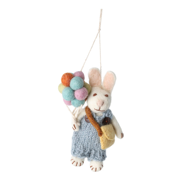 Mobile| Boy Bunny with Balloons | Blue/White