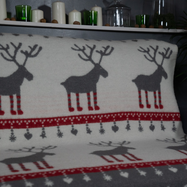 Wool Blanket | Festive | Red and Grey