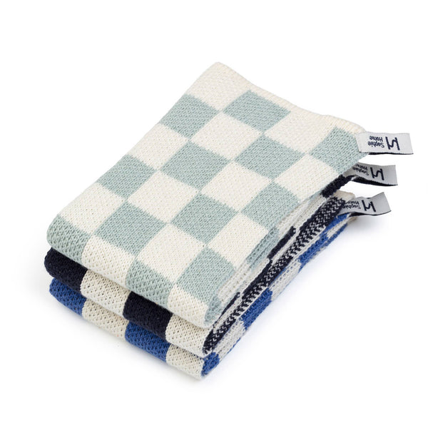 Set of 3 Reusable & Eco-Friendly Cotton Dishcloths: Check Cobalt