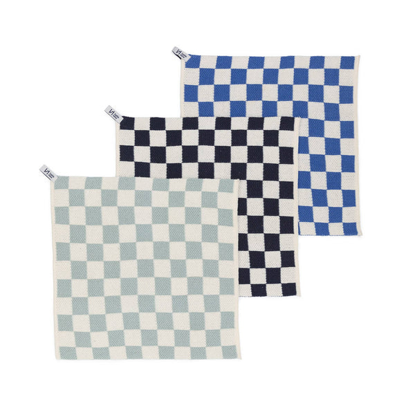 Set of 3 Reusable & Eco-Friendly Cotton Dishcloths: Check Cobalt