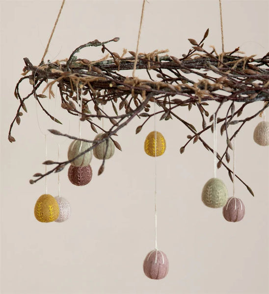 Easter Eggs |Clay Colours with Garland Embroidery  | set of 3