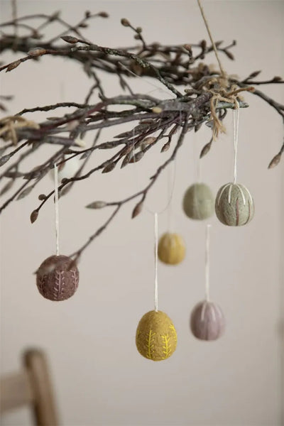 Easter Eggs |Clay Colours with Garland Embroidery  | set of 3