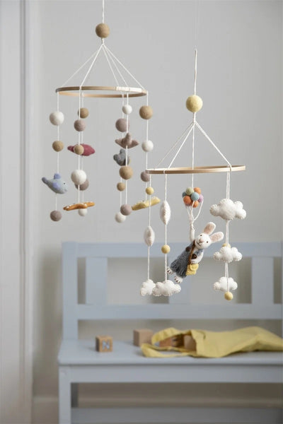 Mobile| Boy Bunny with Balloons | Blue/White