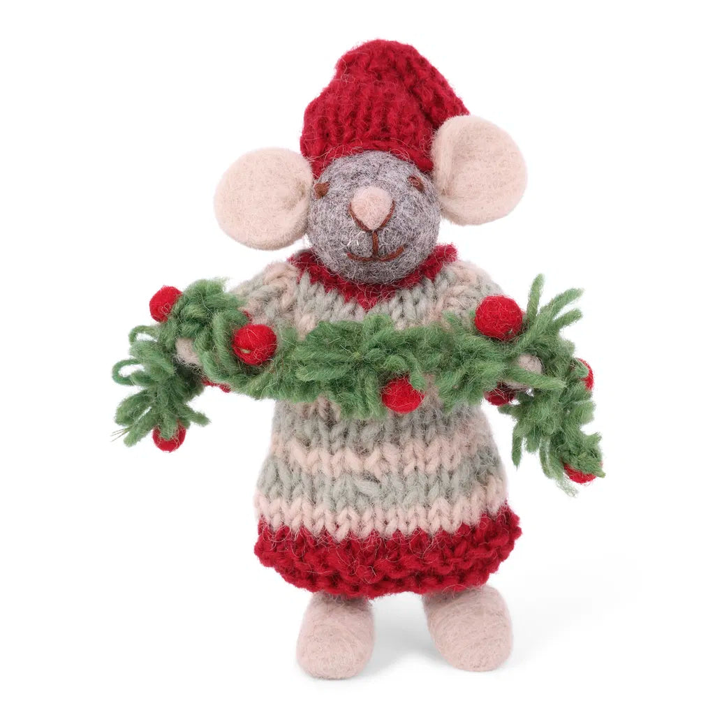 Girly Mouse with Garland | Grey | Small