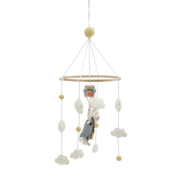 Mobile| Boy Bunny with Balloons | Blue/White