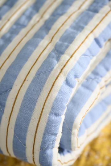 Cotton Quilt | Blue w White/Brown Stripes.