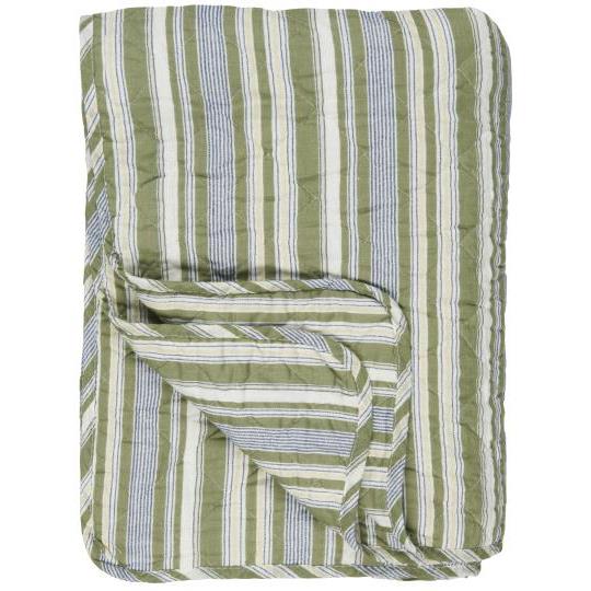 Cotton Quilt | Green/White/Beige/Grey Stripes