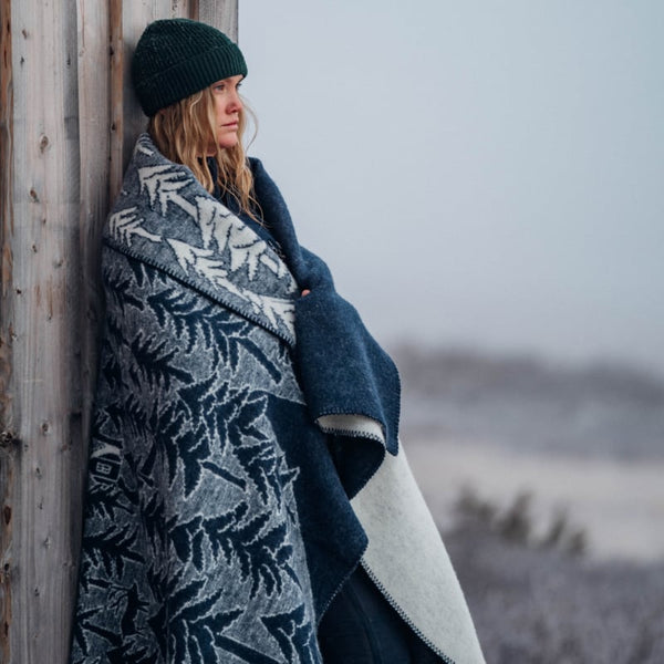 Eco Lambswool Throw | House in the Forest | Navy Blue