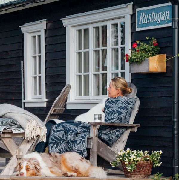 Eco Lambswool Throw | House in the Forest | Navy Blue