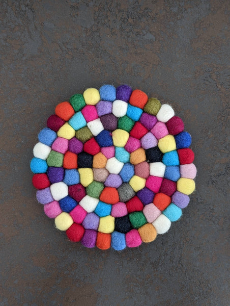 Felted Wool Ball Placemat/Trivet | Multi-Brights