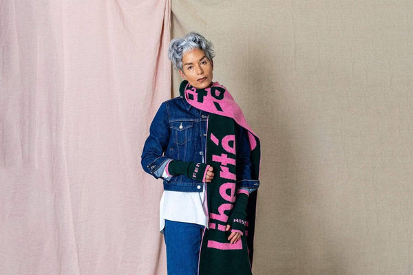 Fingerless Mittens | Feminist | Forest Green & French Rose