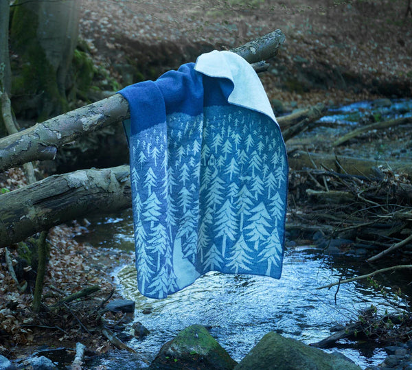 Eco Lambswool Throw | House in the Forest | Navy Blue