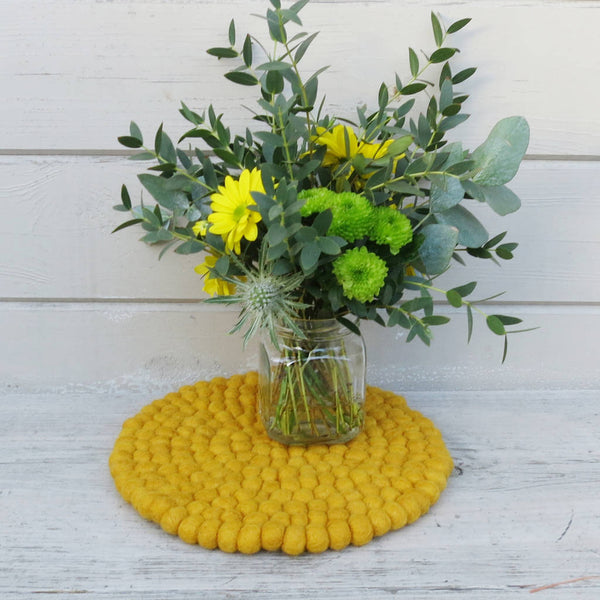 Handmade Eco Felt Ball Table Mat - Mustard Yellow