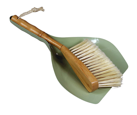 Green Wood and Metal Dustpan and Brush