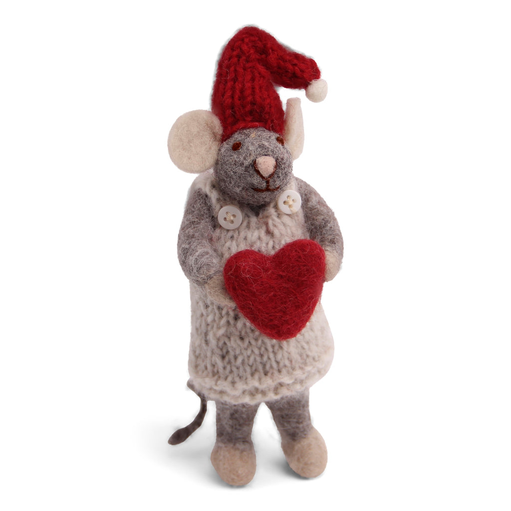 Girly Mouse with Heart - Grey