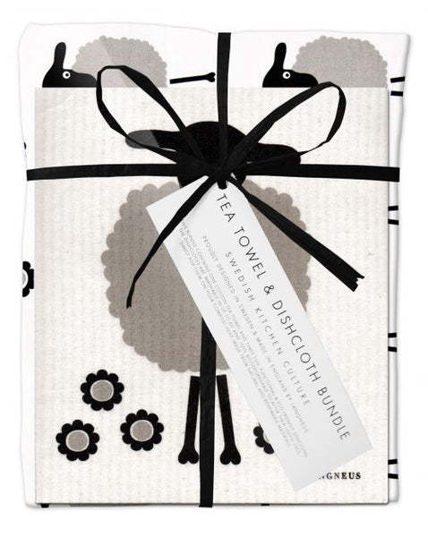 Tea towel & Dishcloth Bundle | Black Sheep
