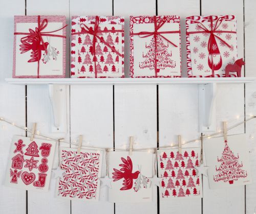 Tea towel & Dishcloth Bundle | Red Christmas